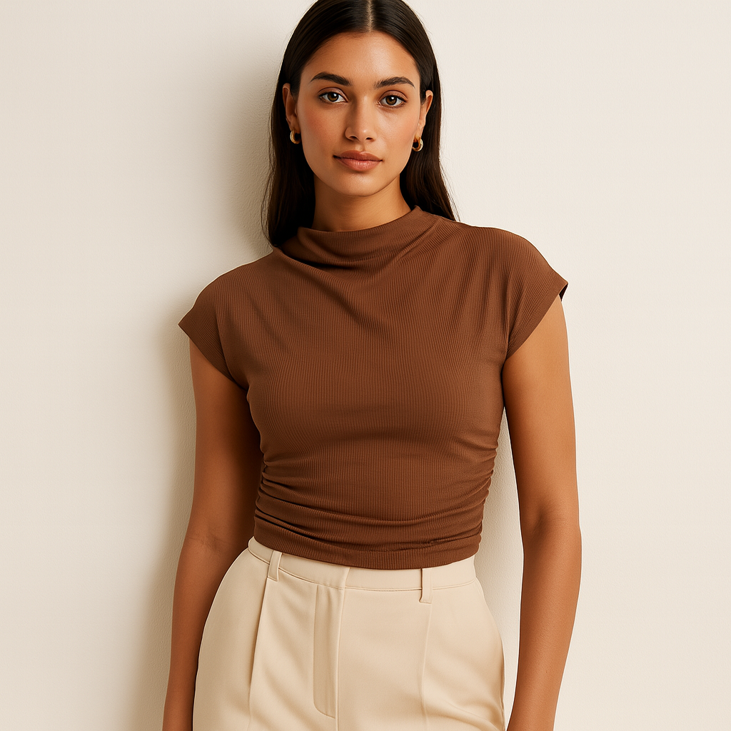 3er Set Damen Tops – Slim Fit mit Falten-Design