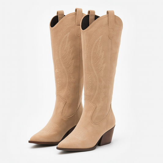 Western Stiefel Damen – Eleganter Blockabsatz, Beige