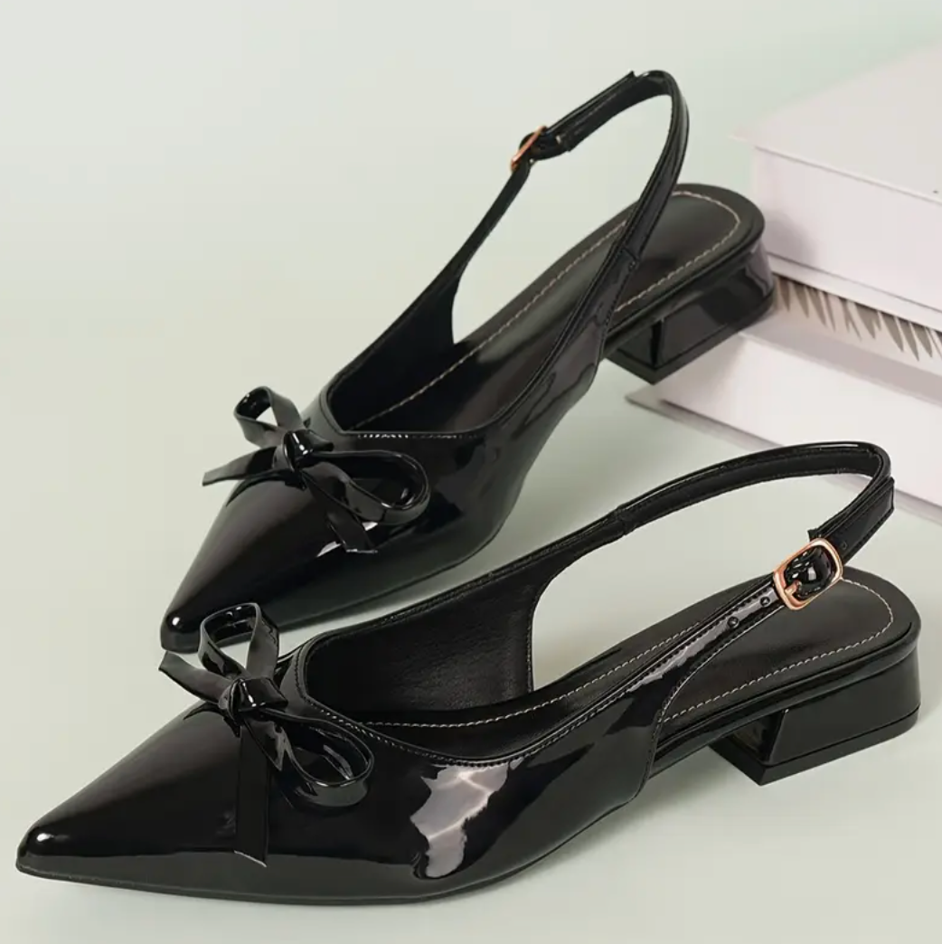 Lederoptik Pumps mit Blockabsatz – Elegante Spitzschuhe