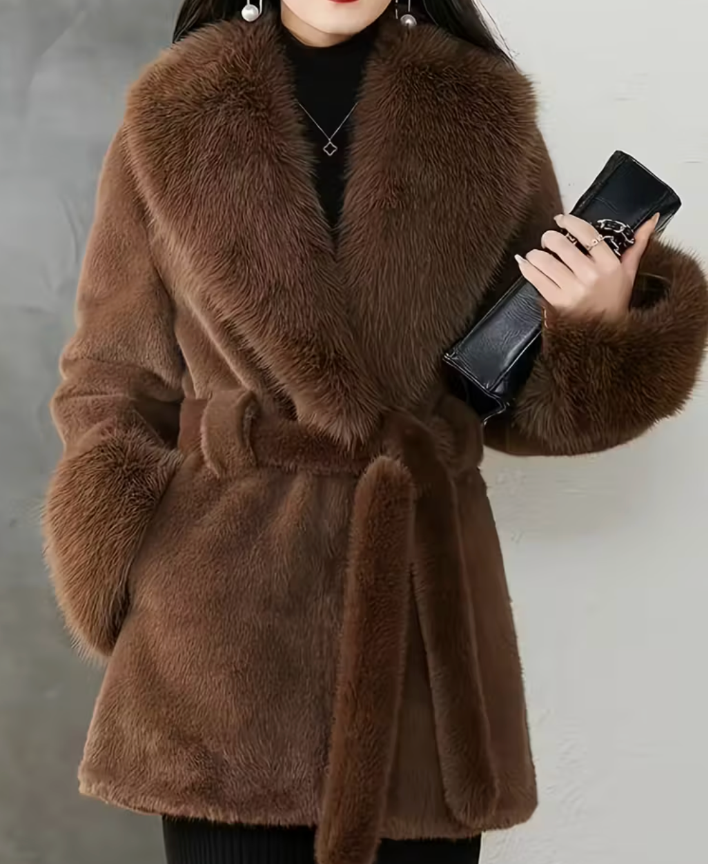 Chaqueta elegante de piel sintética para mujer con forro de felpa