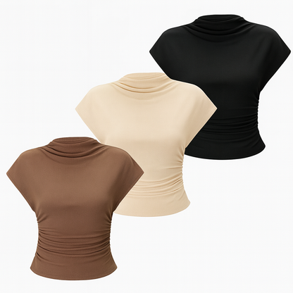 3er Set Damen Tops – Slim Fit mit Falten-Design