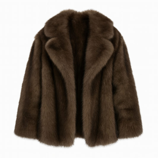 elegante  abrigo midi de manga larga en piel sintética