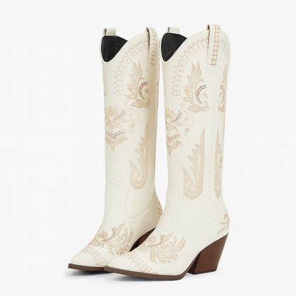 tacones vaqueros blancos