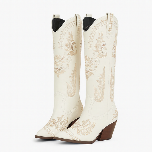 tacones vaqueros blancos