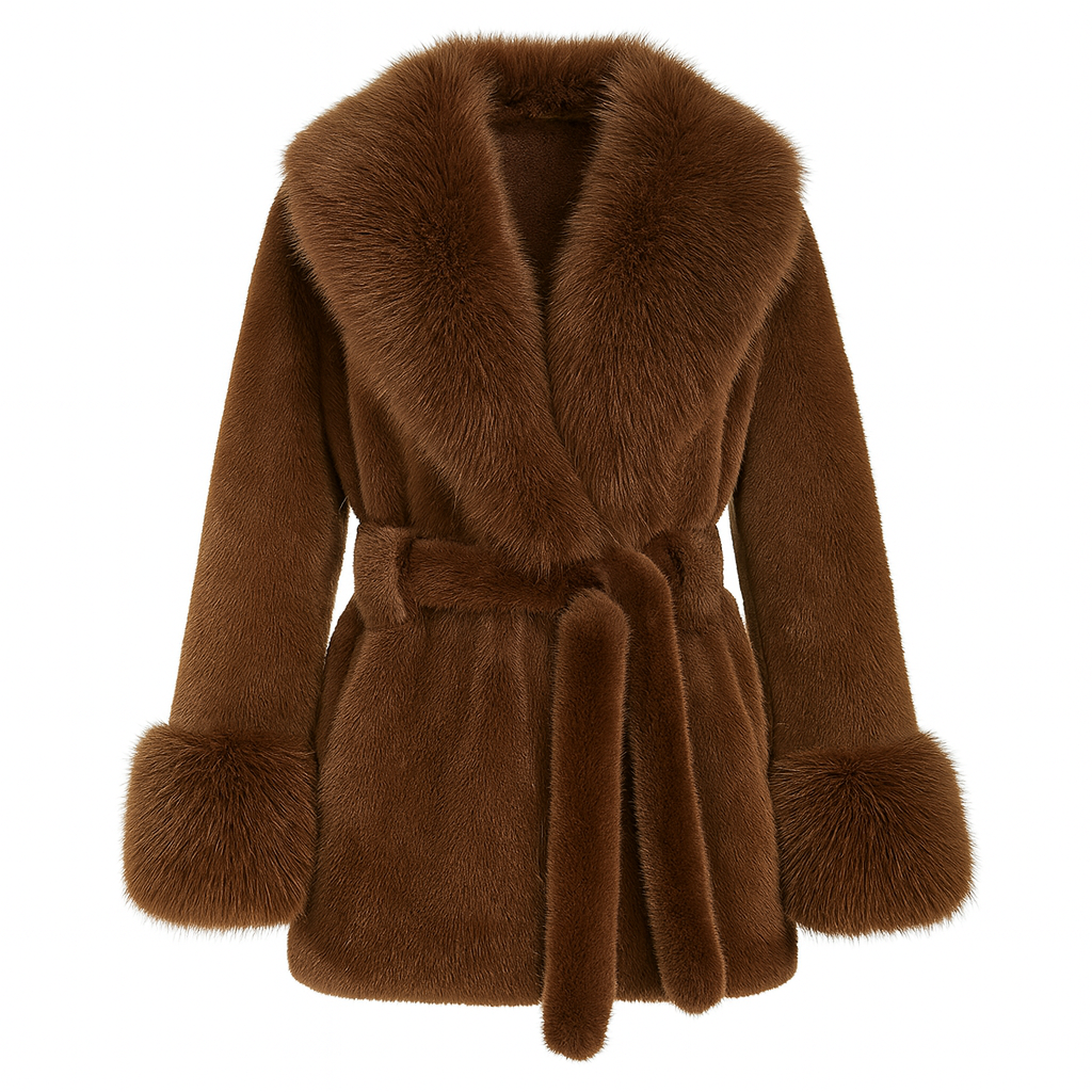 Chaqueta elegante de piel sintética para mujer con forro de felpa