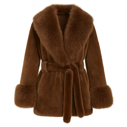 Chaqueta elegante de piel sintética para mujer con forro de felpa