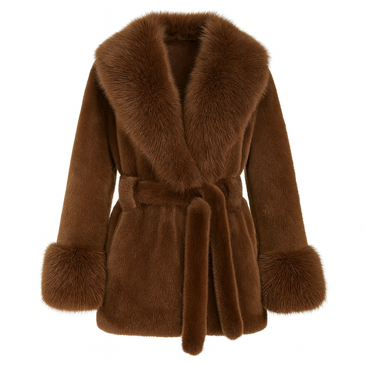 Chaqueta elegante de piel sintética para mujer con forro de felpa