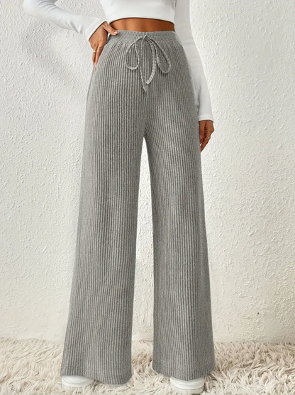 Damen Stretch-Ripp Loungehosen Set – 3-teilig, Weit & Bequem