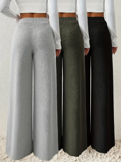 Damen Stretch-Ripp Loungehosen Set – 3-teilig, Weit & Bequem