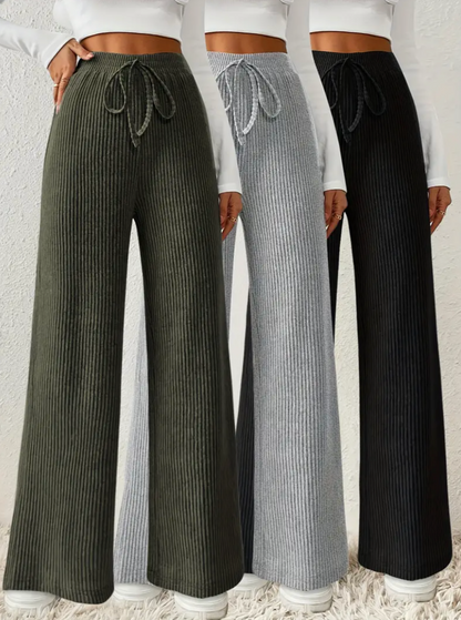 Damen Stretch-Ripp Loungehosen Set – 3-teilig, Weit & Bequem