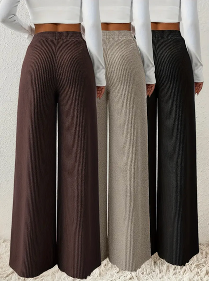 Damen Stretch-Ripp Loungehosen Set – 3-teilig, Weit & Bequem