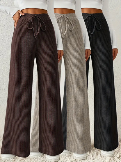 Damen Stretch-Ripp Loungehosen Set – 3-teilig, Weit & Bequem